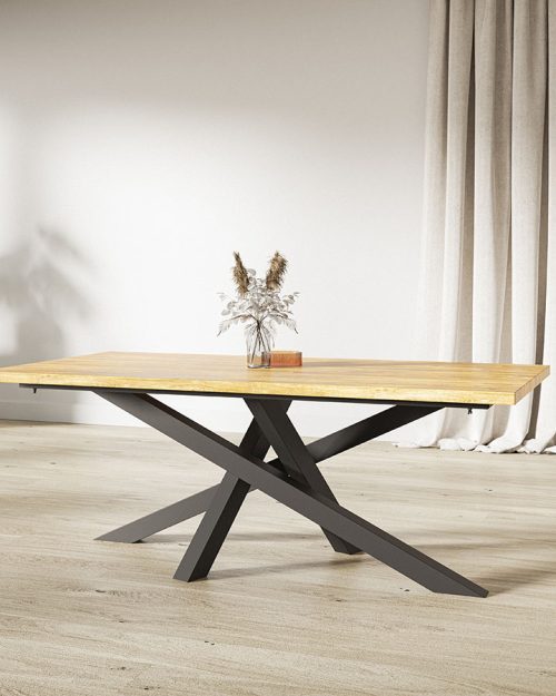 Stół dębowy drewniany nowoczesny MEDIOLAN stalowe nogi rozkładany loft g