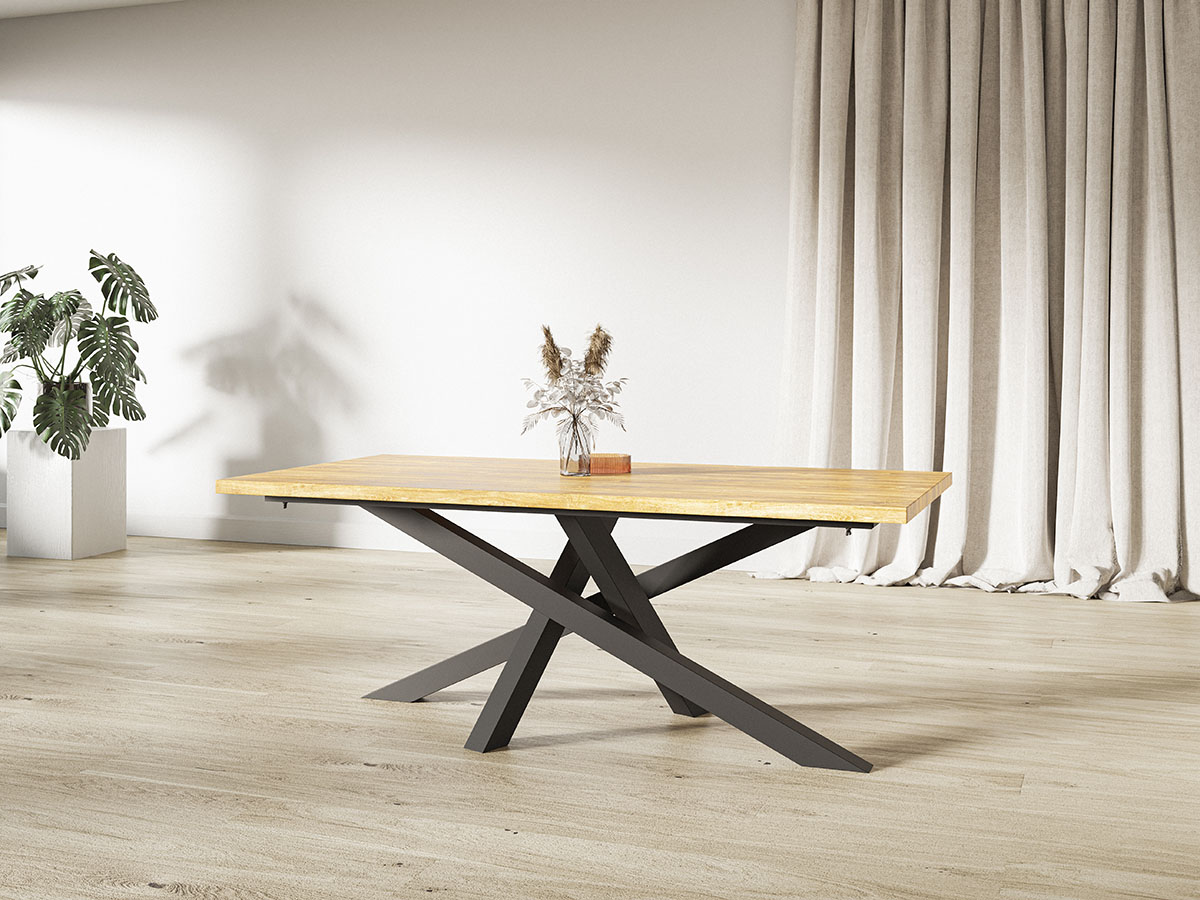 Stół dębowy drewniany nowoczesny MEDIOLAN stalowe nogi rozkładany loft g