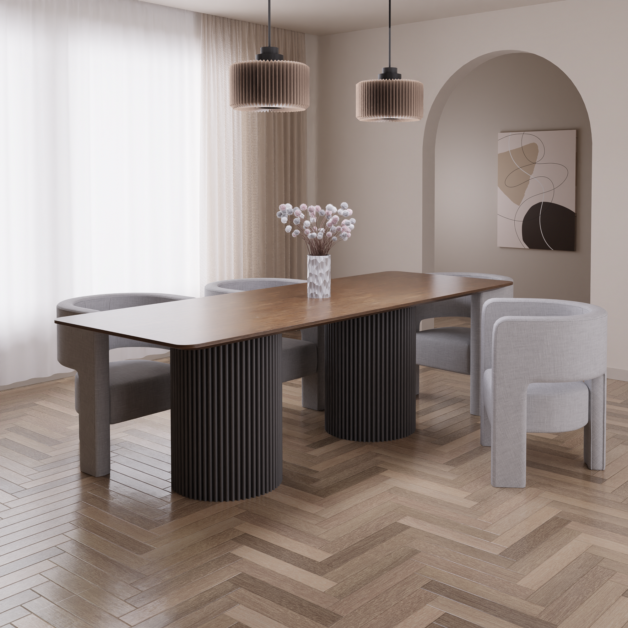 Stół dębowy TUBE z nogami okrągłymi z rurek stalowych rozkładany