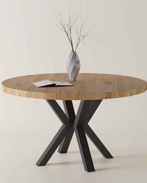 Stół dębowy PAJĄK okrągły rozkładany loft