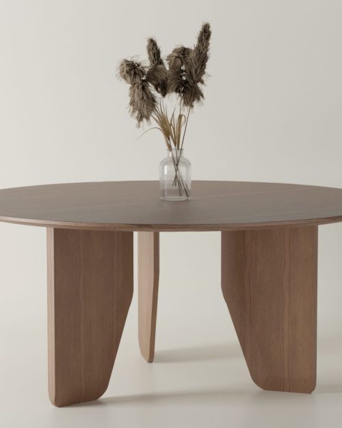 Stół okrągły MISTY dębowy na trzech nogach nowoczesny design