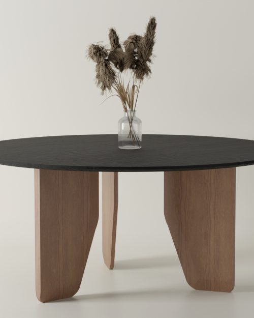 Stół okrągły MISTY dębowy na trzech nogach nowoczesny design