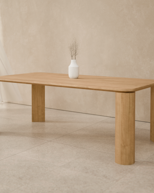 Stół dębowy REYA z toczonymi nogami styl japandi