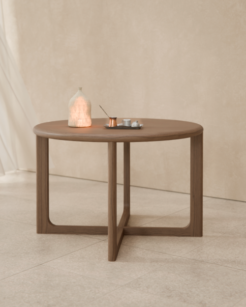 Stół dębowy CHOCOLATE drewniany czekoladowy nowoczesny japandi ciemne drewno lite do salonu jadalni mieszkania domu okrągły